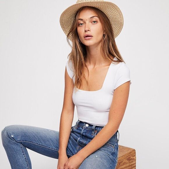 Free People White Square Neck Bodysuit - Picture 1 of 5
